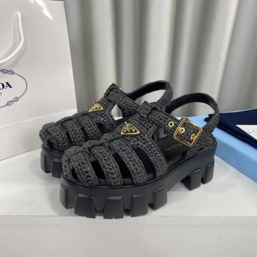 Alternative view of Prada Monolith Crochet Cage Sandals Black 1X138N 3L8W F0002 F 055