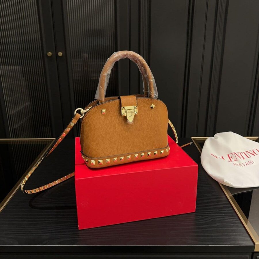 Alternative view of Valentino Garavani Rockstud Handbag In Grainy Leather Brown 21Cm