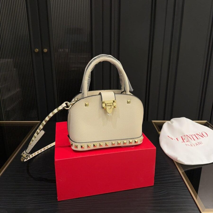 Alternative view of Valentino Garavani Rockstud Handbag In Grainy Leather White 21Cm