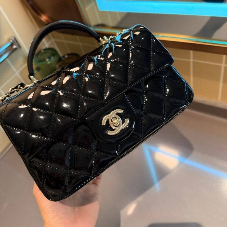 Alternative view of Chanel Classic Mini Bag In Shiny Leather With Handle Black 20Cm