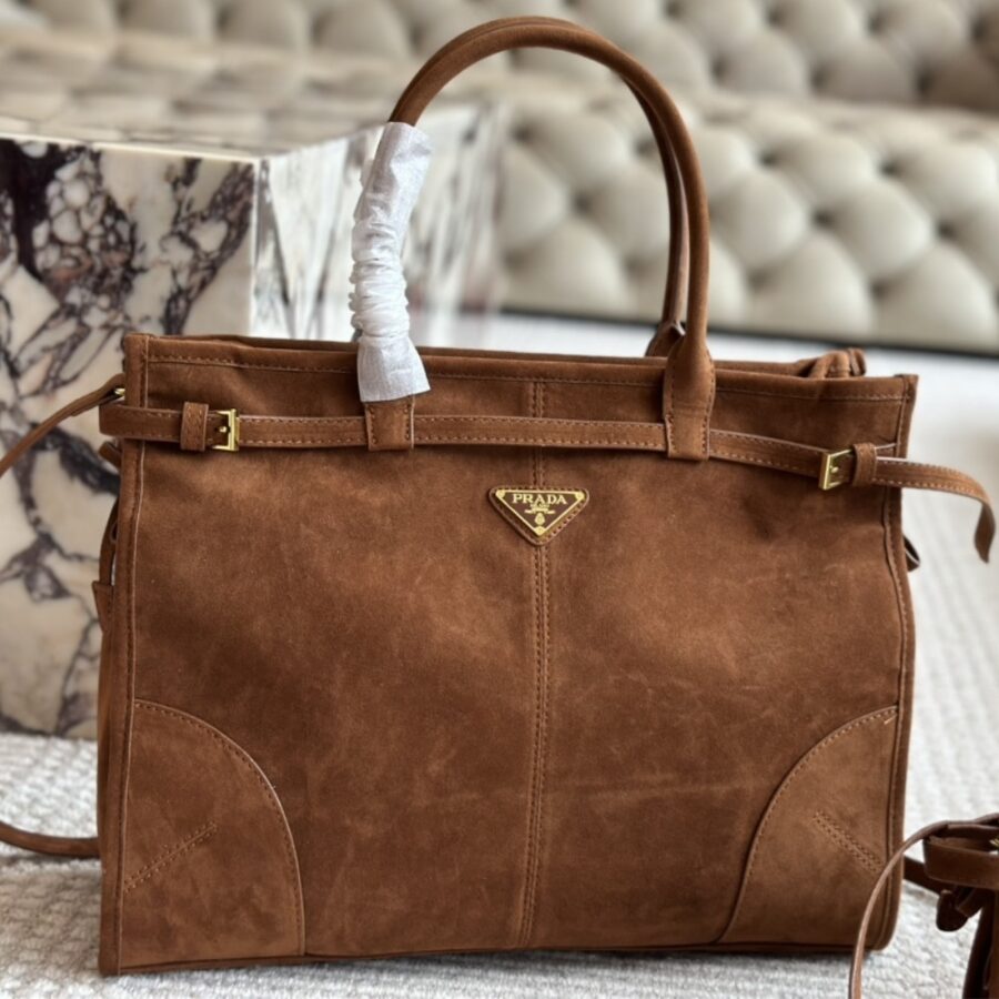 Alternative view of Prada Large Suede Handbag Cocoa Brown 38Cm