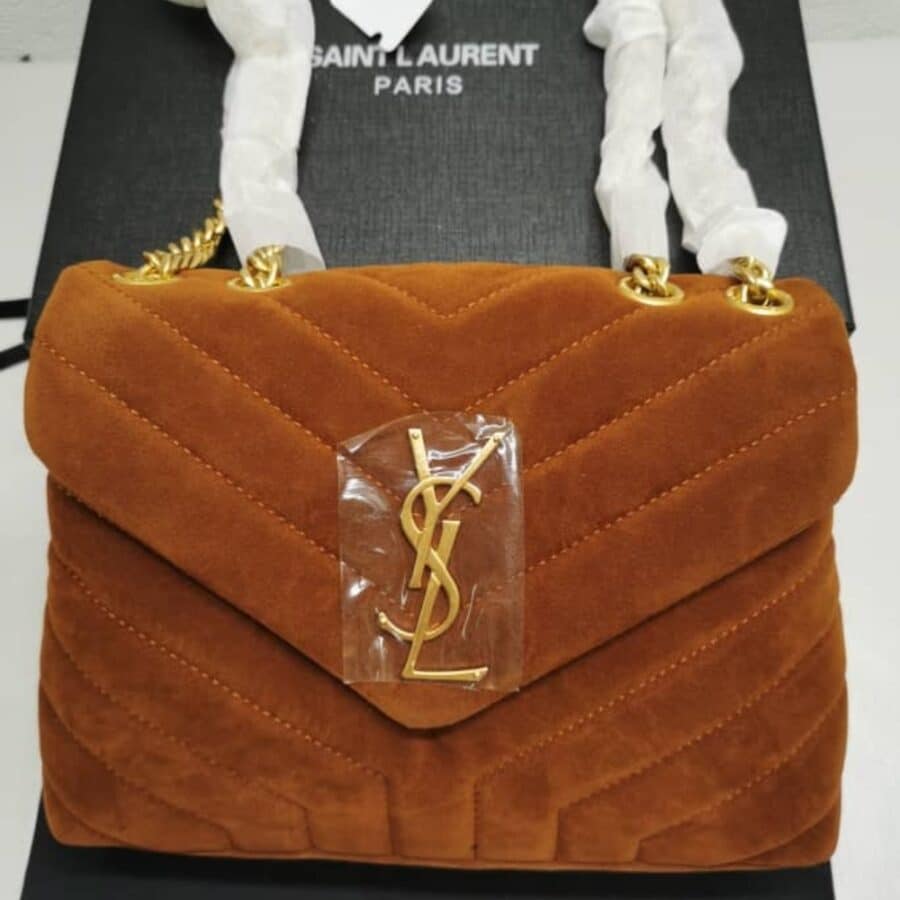 Alternative view of Saint Laurent Cinnamon Loulou Small Chain Bag In Suede Brown 23Cm