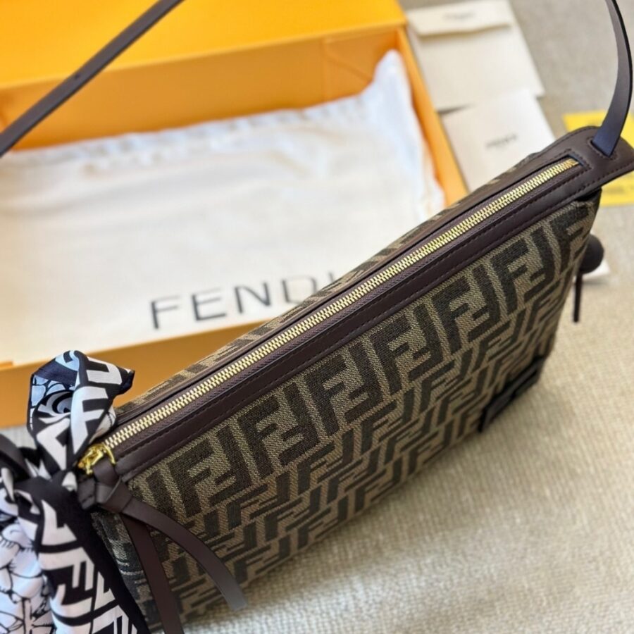 Alternative view of Fendi Simply Fendi Medium Brown Ff Jacquard Fabric Bag 25Cm 8Br829Afpmf1Gl7