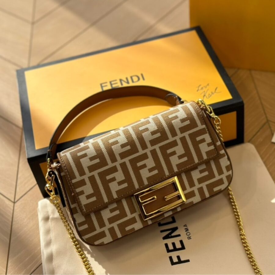 Alternative view of Fendi Baguette Mini Ff Jacquard Fabric Bag Beige 21cm