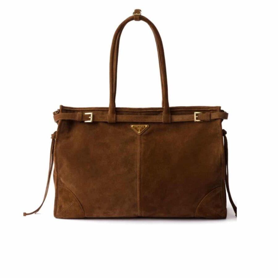 Prada Large Suede Handbag Cocoa Brown 38Cm