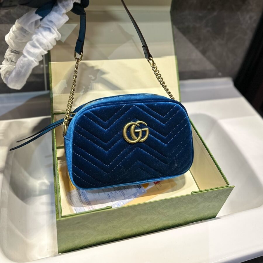 Alternative view of Gucci Small Gg Marmont Camera Bag Velvet Dark Blue 23Cm