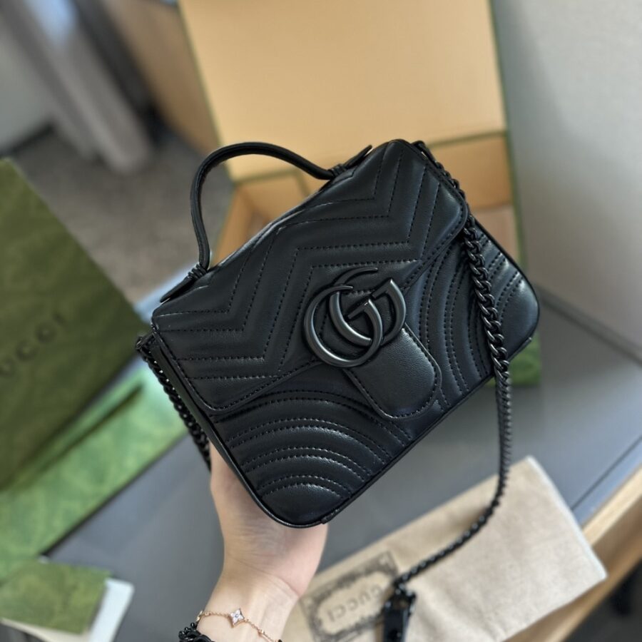 Alternative view of Gucci Gg Marmont Mini Top Handle Bag Black And Black 22Cm 702563 Dtdfv 1000