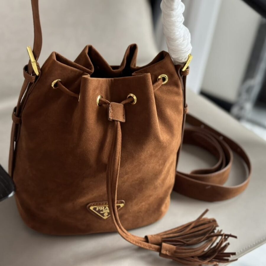 Alternative view of Prada Small Suede Bucket Bag In Brown 20Cm