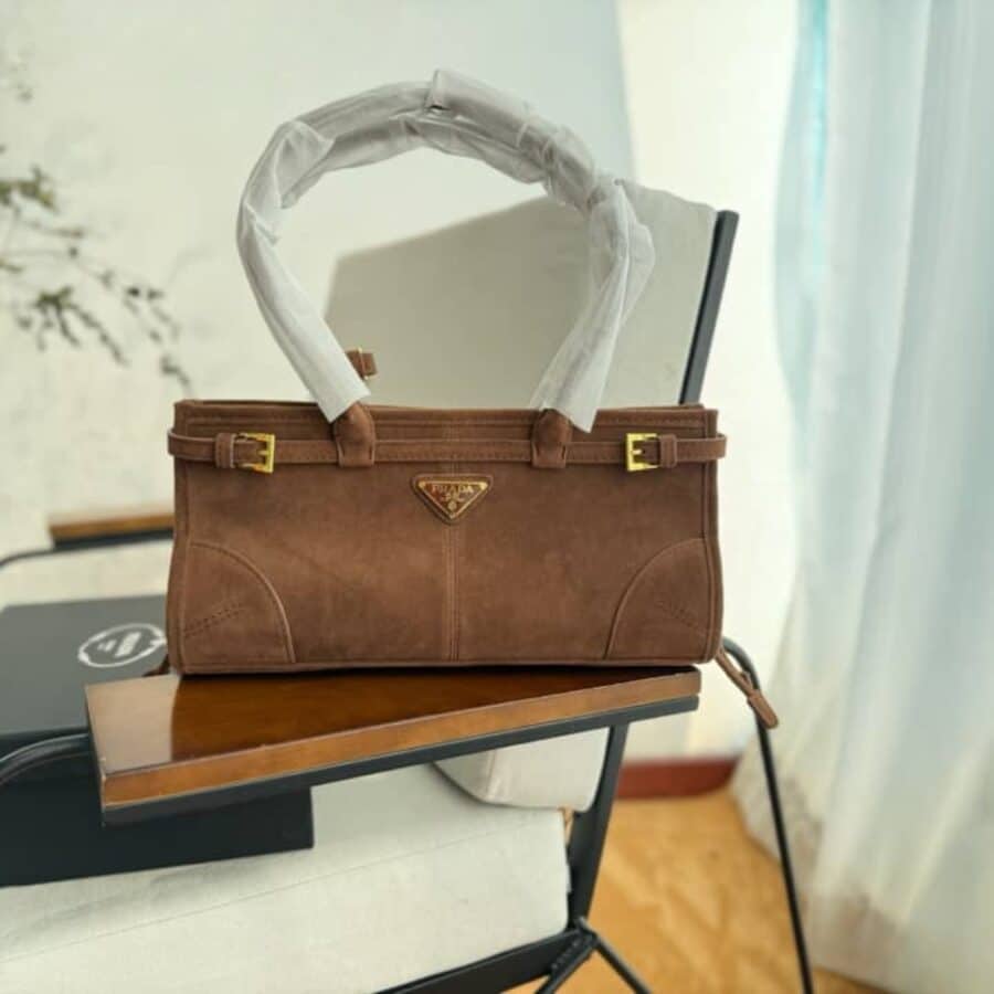Alternative view of Prada Bonnie Medium Suede Handbag Brown 32Cm 1Ba426 2C4S F0401 V Moo