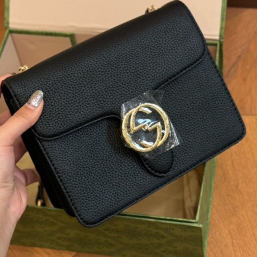 Alternative view of Gucci Interlocking Leather Chain Crossbody Bag Black 20Cm