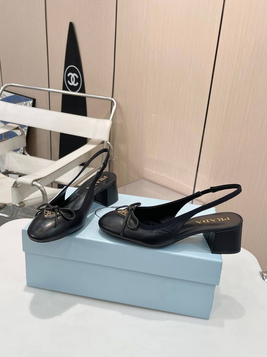 Alternative view of Prada Triangle Logo Bow Slingback Pump In Black
