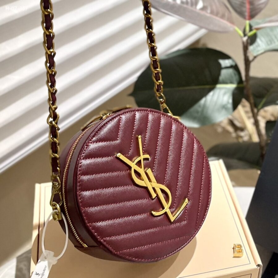 Alternative view of Saint Laurent Vinyle Round Camera Bag In Chevron Quilted Grain De Poudre Embossed Leather Red 18Cm