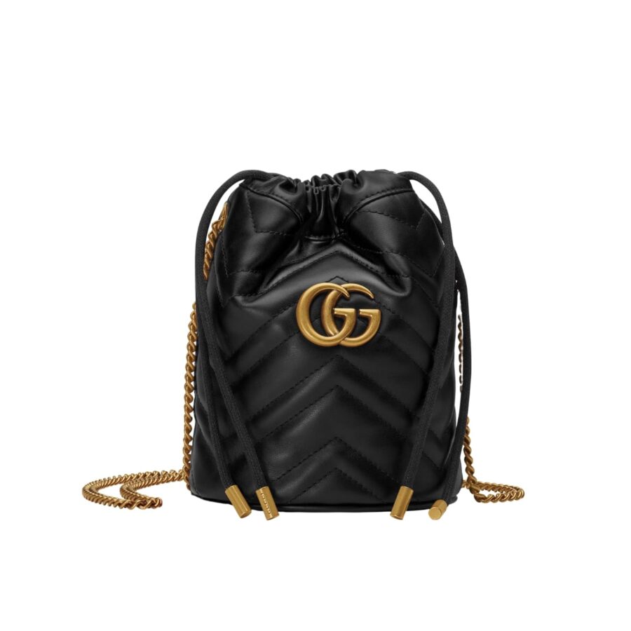 Gucci Gg Marmont Matelassé Chevron Mini Bucket Bag Black 15Cm 575163 Dtdrt 1000