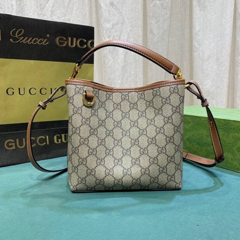 Alternative view of Gucci GG Emblem Mini Bucket Bag Beige And Dark Brown 19Cm ‎815118 FAD6L 9758