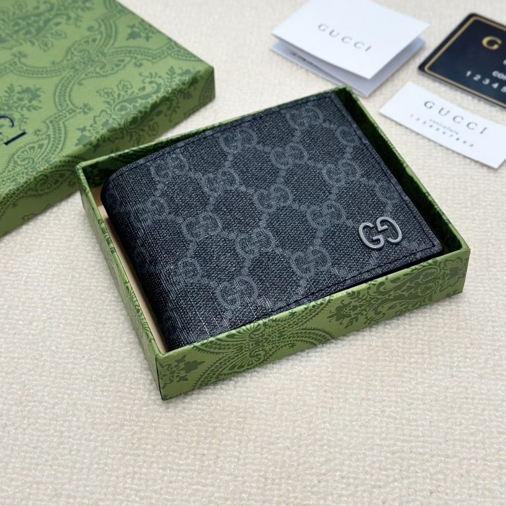 Gucci Interior Bi Fold Wallet Black And Grey 11cm - Image 3