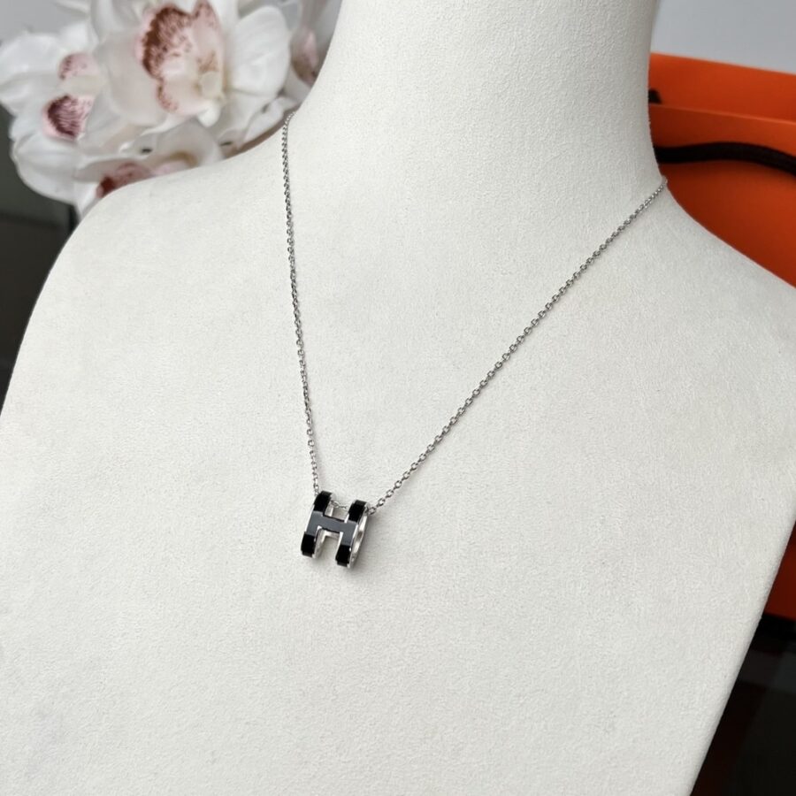 Alternative view of Hermes Mini Pop H Pendant Necklace Black And Silver
