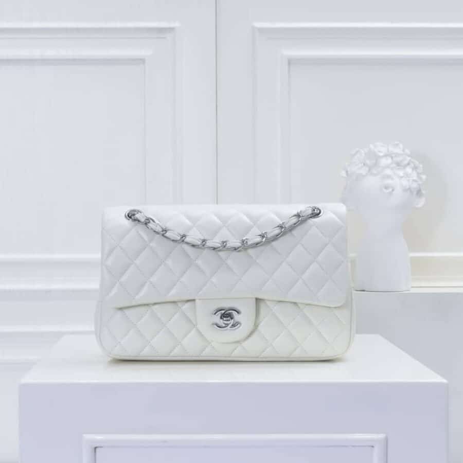 Alternative view of Chanel Classic Double Flap Bag White Silver Hardware 25cm
