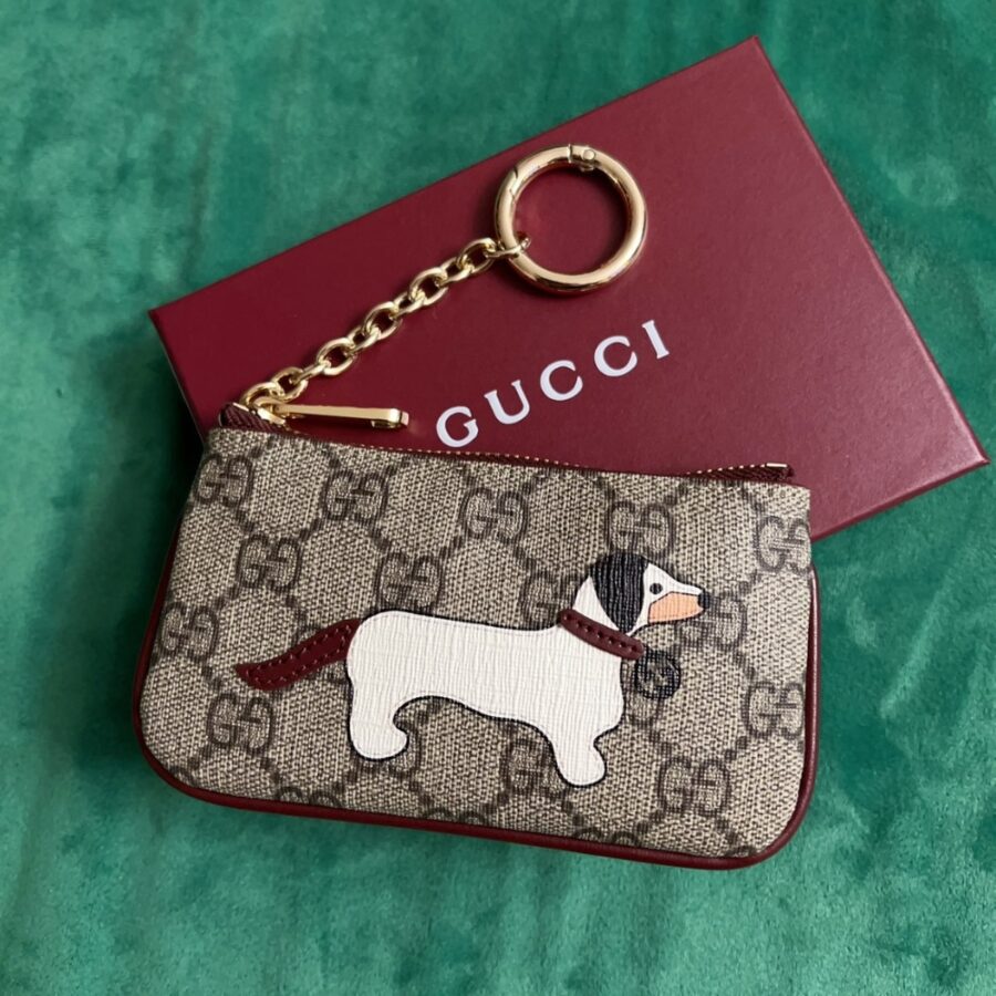 Alternative view of Gucci Key Case With Gg And Dog Detail Beige And Dark Brown 12cm
