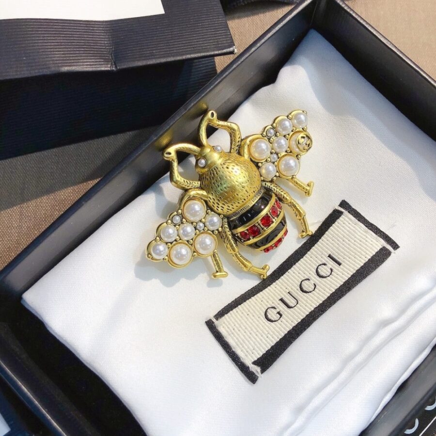 Alternative view of Gucci Gg Black And Red Bee Brooch Gold With Pearl