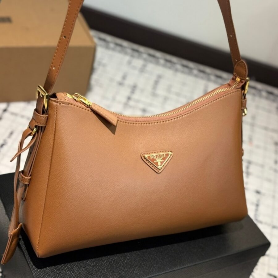 Alternative view of Prada Medium Aimee Zip Leather Shoulder Bag Brown 30cm