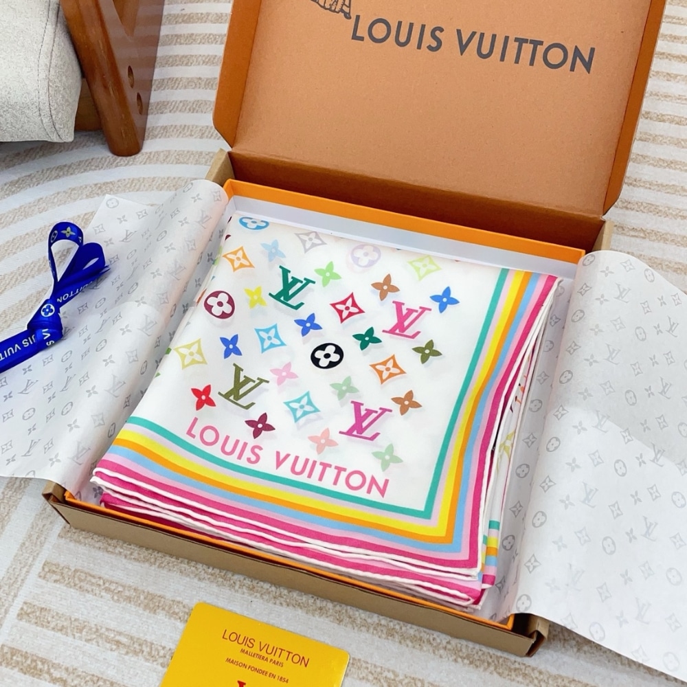 Louis Vuitton x Murakami Monogram Multicolor Scarf White 90Cm M94967 - Image 2
