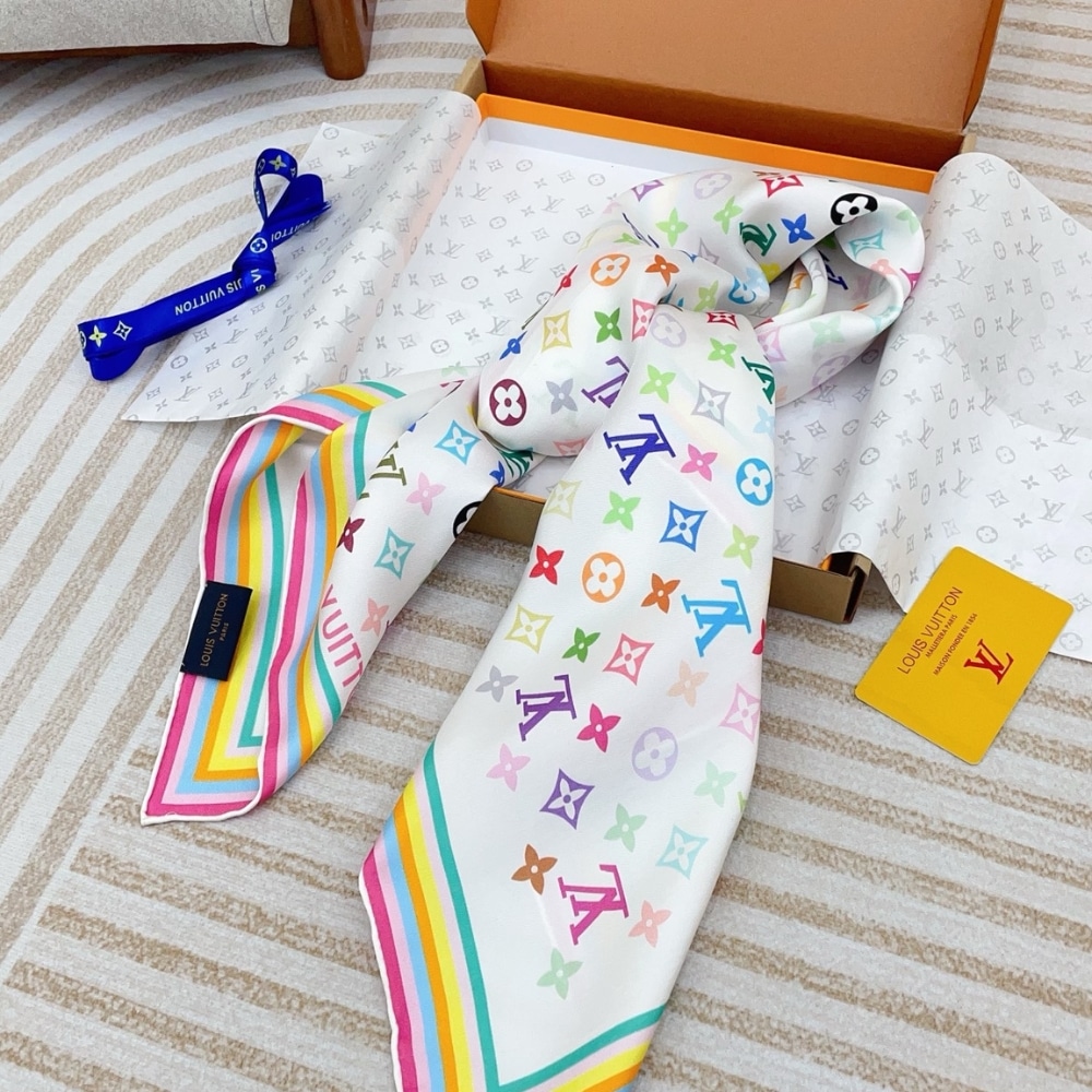 Louis Vuitton x Murakami Monogram Multicolor Scarf White 90Cm M94967 - Image 3