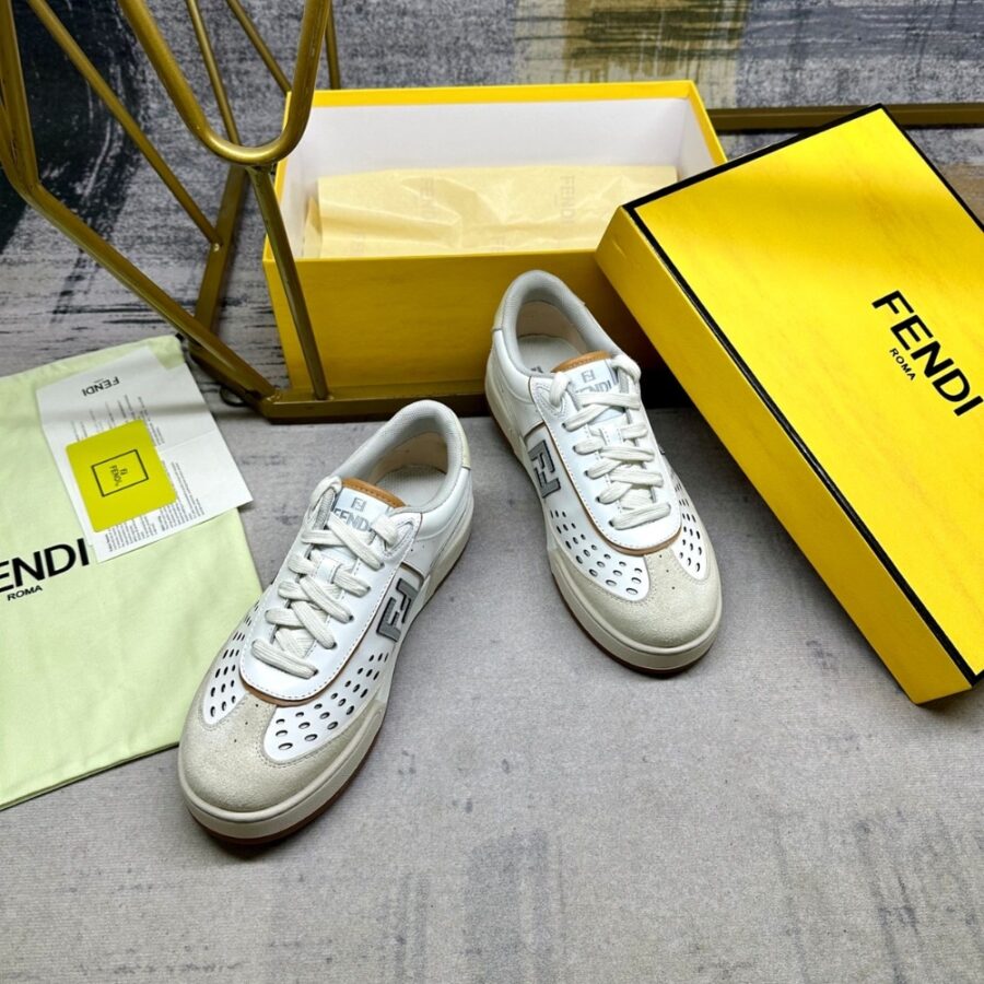 Alternative view of Fendi Match Suede Low Tops White And Brown  8e8670asb2f1rux