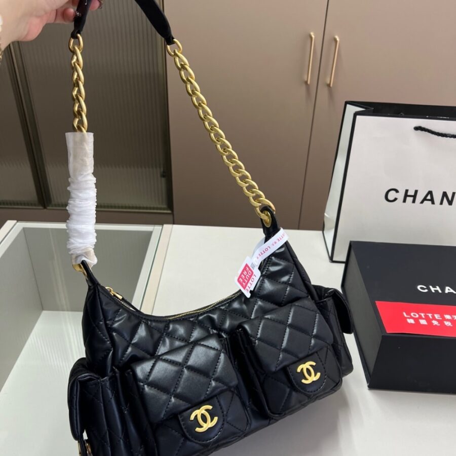 Alternative view of Chanel Maxi Hobo Bag Gold Tone Metal Black 25cm