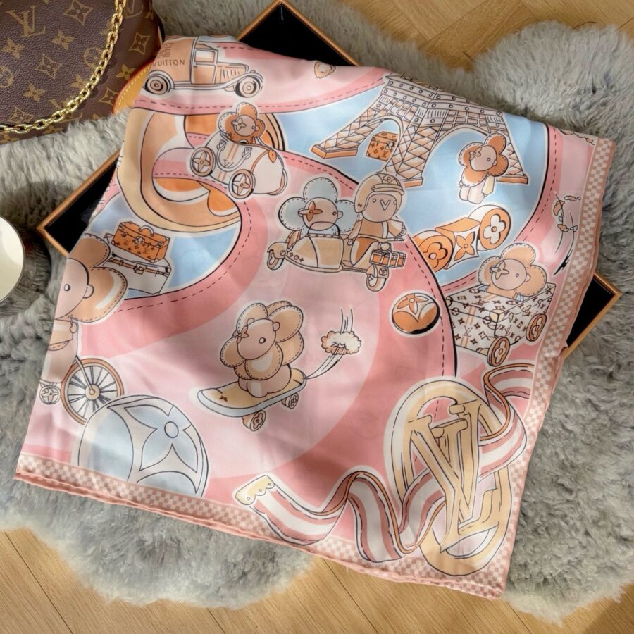 Alternative view of Louis Vuitton Vivienne 90 Speedy Square Silk Scarf Light Pink 90cm M79155