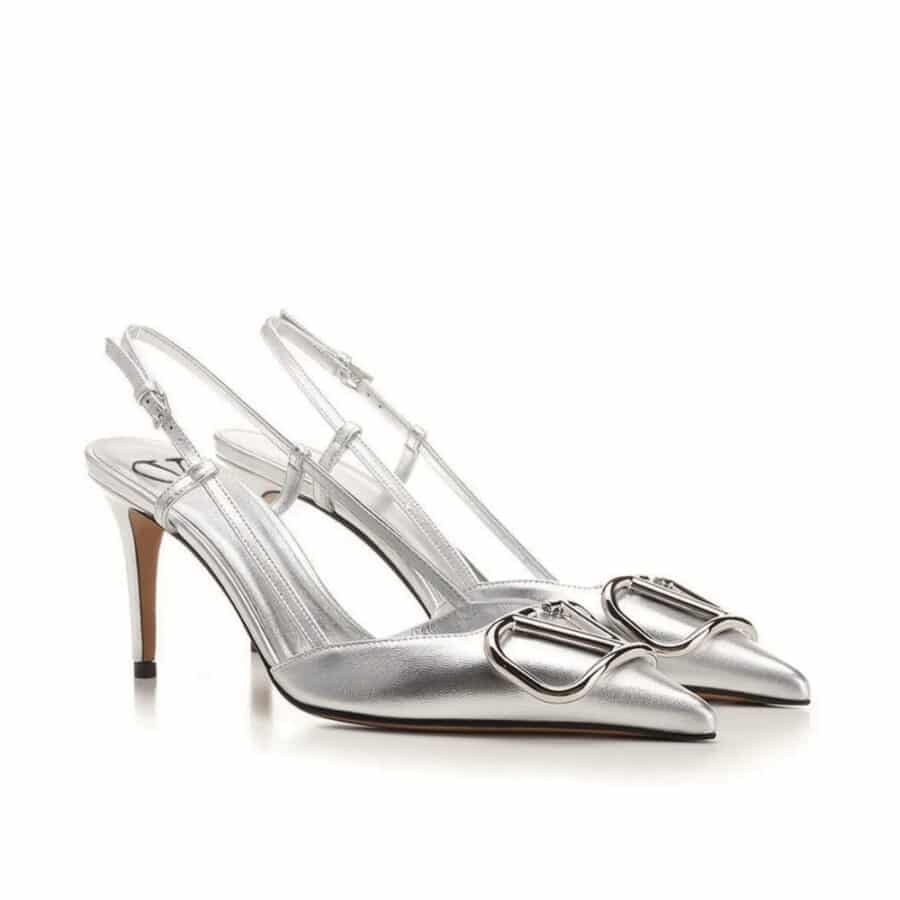 Valentino Vlogo Signature Pointed Toe Slingback Pump In Silver 3W0S0R01YJS S13