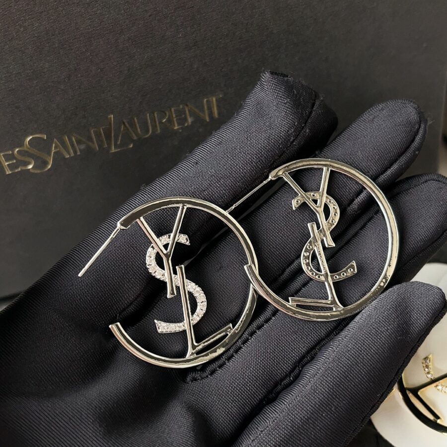 Alternative view of Saint Laurent Ysl Hoop Earrings With Crystal Silver Tone