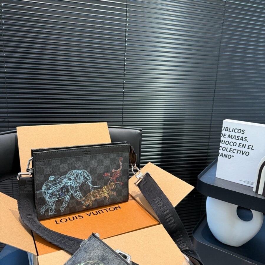 Alternative view of Louis Vuitton Pochette Voyage MM Damier Graphite Stamps Black 27cm N64605