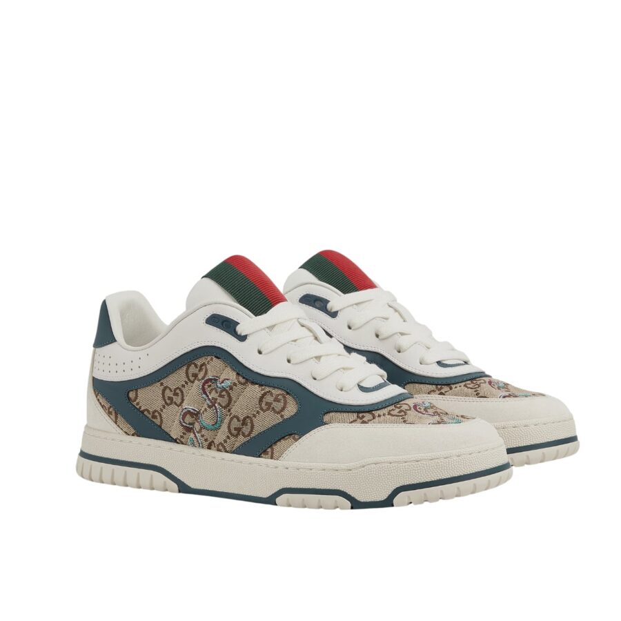 Gucci Men Re Web Trainer Beige And Blue GG Canvas 821730 AAEMC 9566