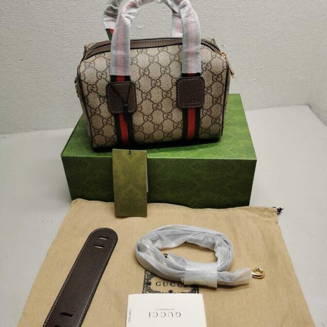 Gucci Mini Gg Duffle Bag Beige And Dark Brown 20cm 859975 Fachl 8844 - Image 3