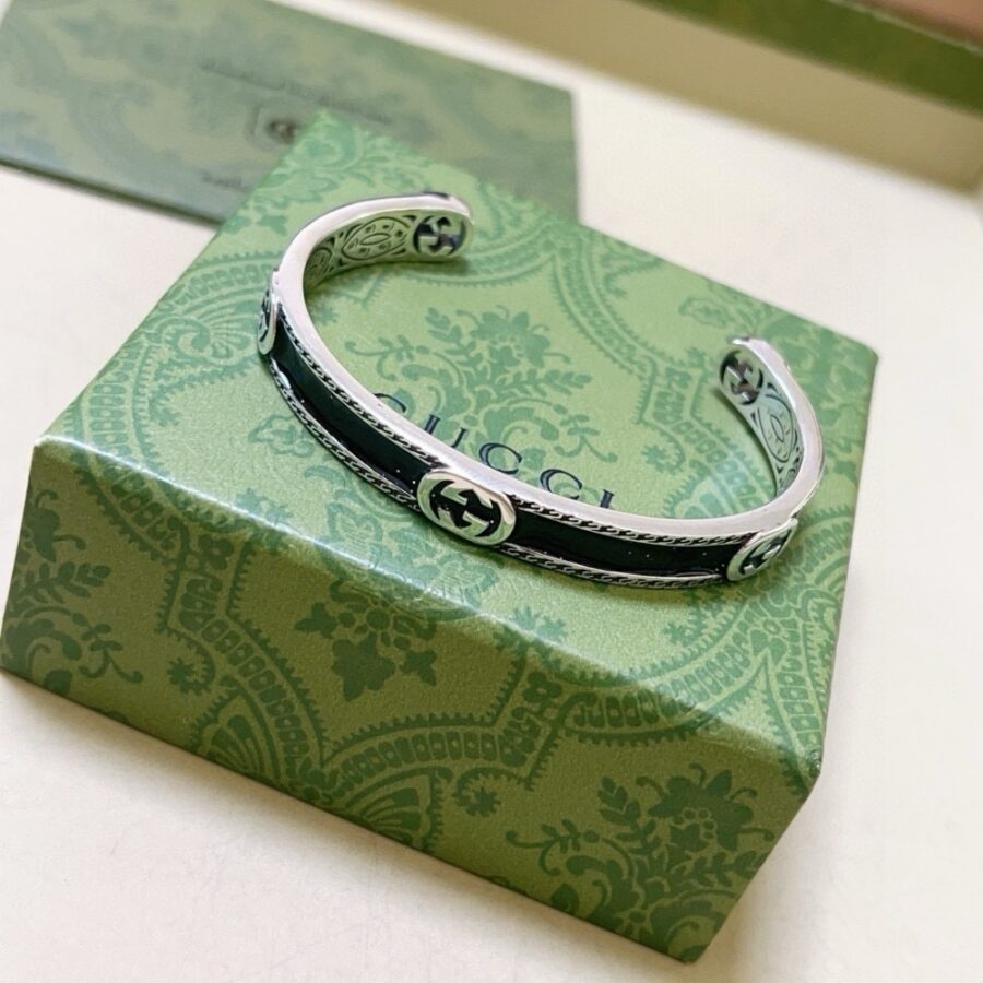 Alternative view of Gucci Cuff Bracelet Interlocking Gg Sterling Silver Black Enamel