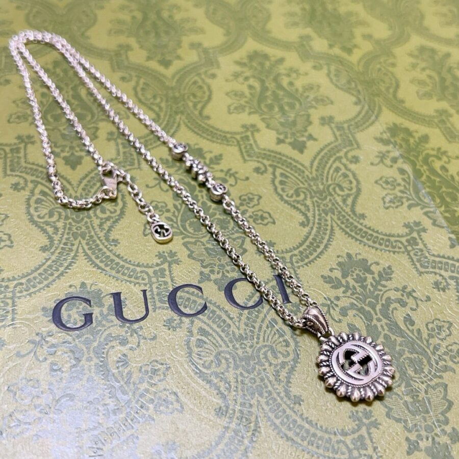 Alternative view of Gucci Interlocking G Logo Embellished Pendant Station Necklace Gold Tone