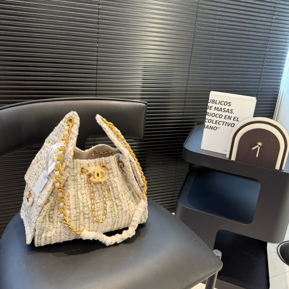 Chanel 25 Small Handbag Tweed And Gold Tone Metal Khaki 26cm AS5293 B21178 NR774 - Image 2