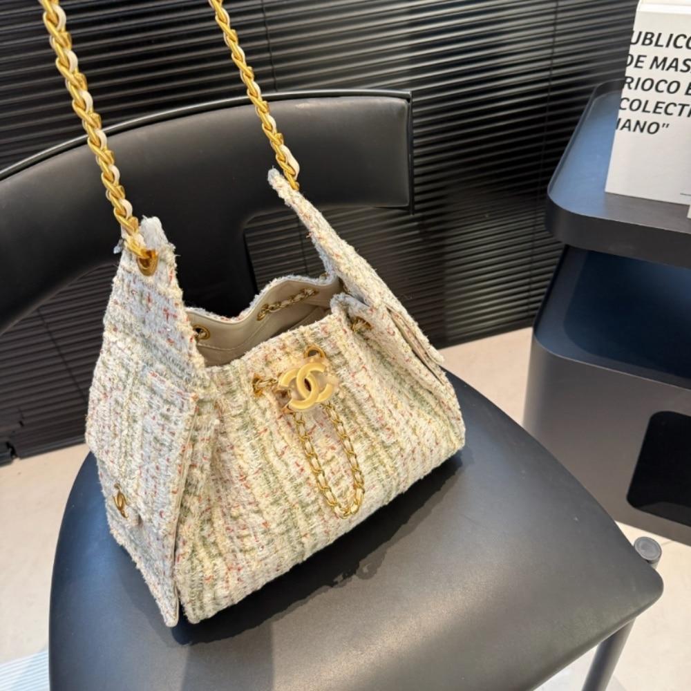Chanel 25 Small Handbag Tweed And Gold Tone Metal Khaki 26cm AS5293 B21178 NR774 - Image 4