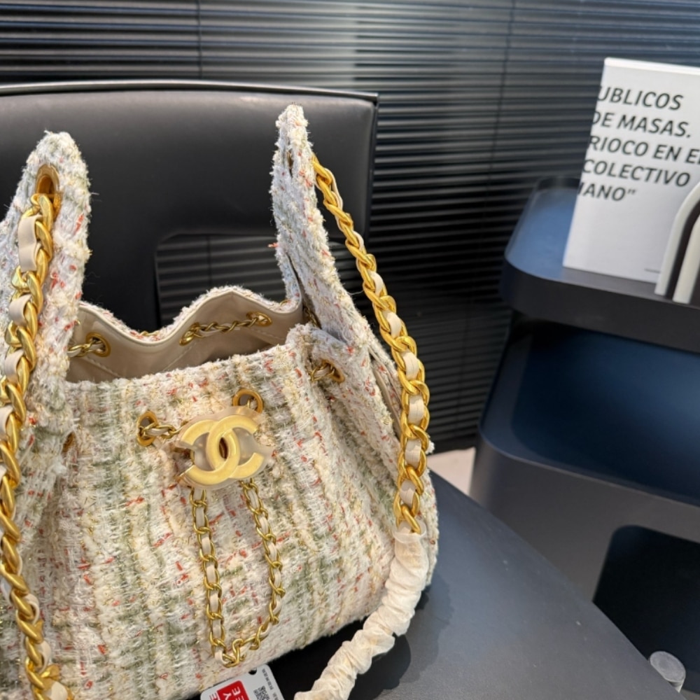 Chanel 25 Small Handbag Tweed And Gold Tone Metal Khaki 26cm AS5293 B21178 NR774 - Image 5