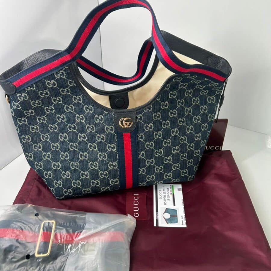 Alternative view of Gucci Giglio Small Tote Bag Blue And White GG Denim 25cm 860845 FAFRW 8864