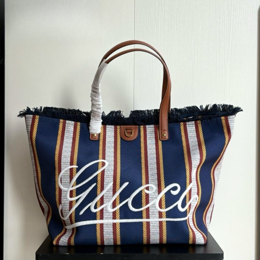 Alternative view of Gucci Embroidered Large Canvas Tote Bag In Dark Blue And Multicolor 37cm 818779 Faef8 8796