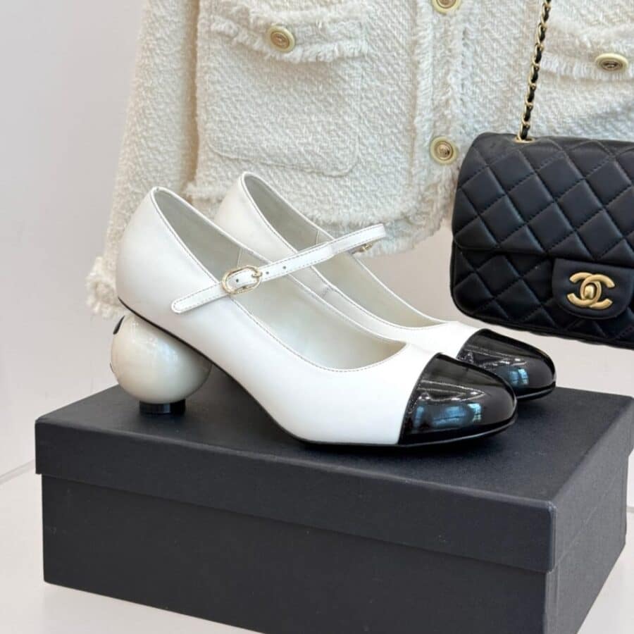 Alternative view of Chanel Mary Janes Patent And Imitation Pearls White Black G46775 B22202 U4186