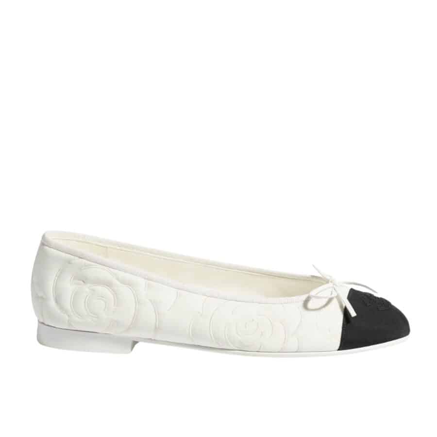 Chanel Ballet Flats Embroidered Fabric And Grosgrain White Black G02819 B21026 U1898