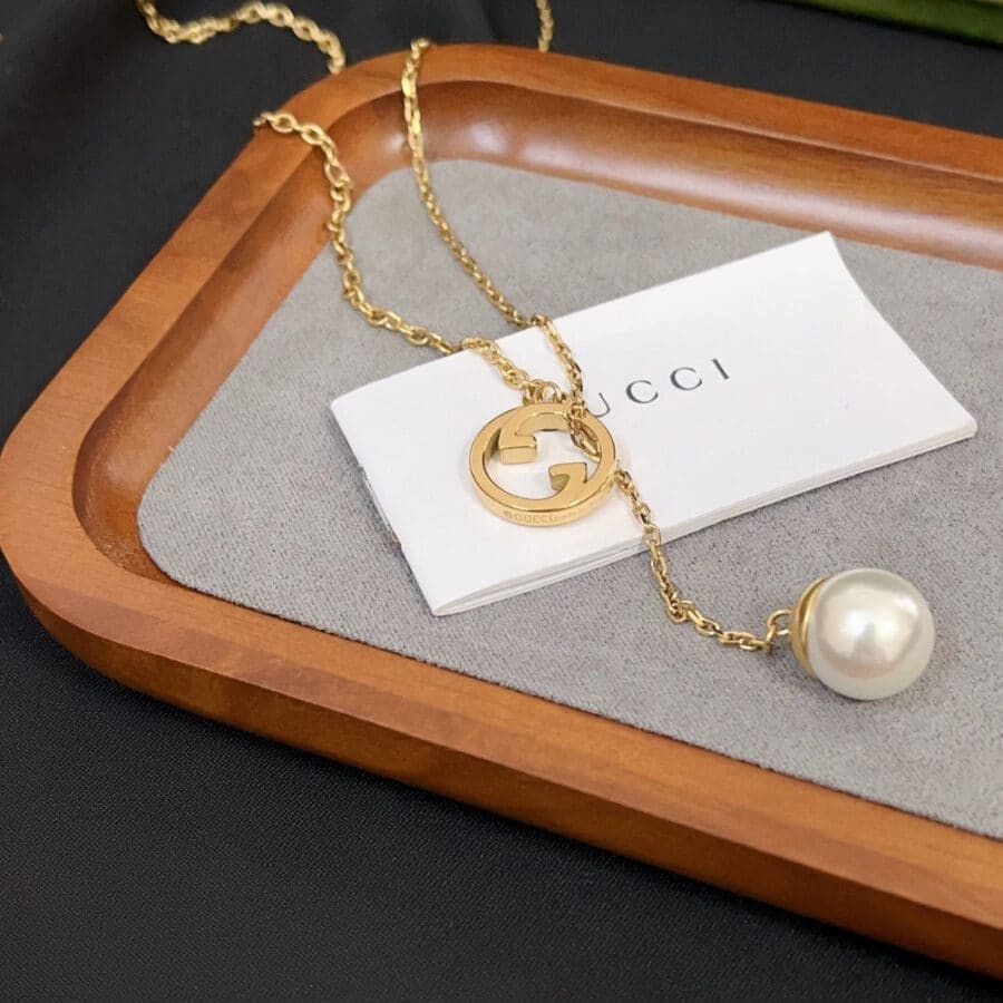 Alternative view of Gucci Blondie Pearl Drop Necklace Gold 774689 I4620 8078
