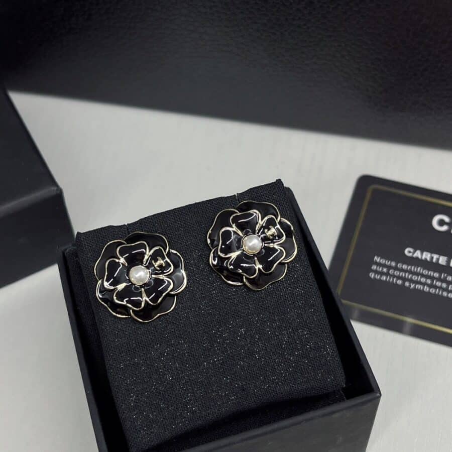 Alternative view of Chanel Camellia Earrings Black