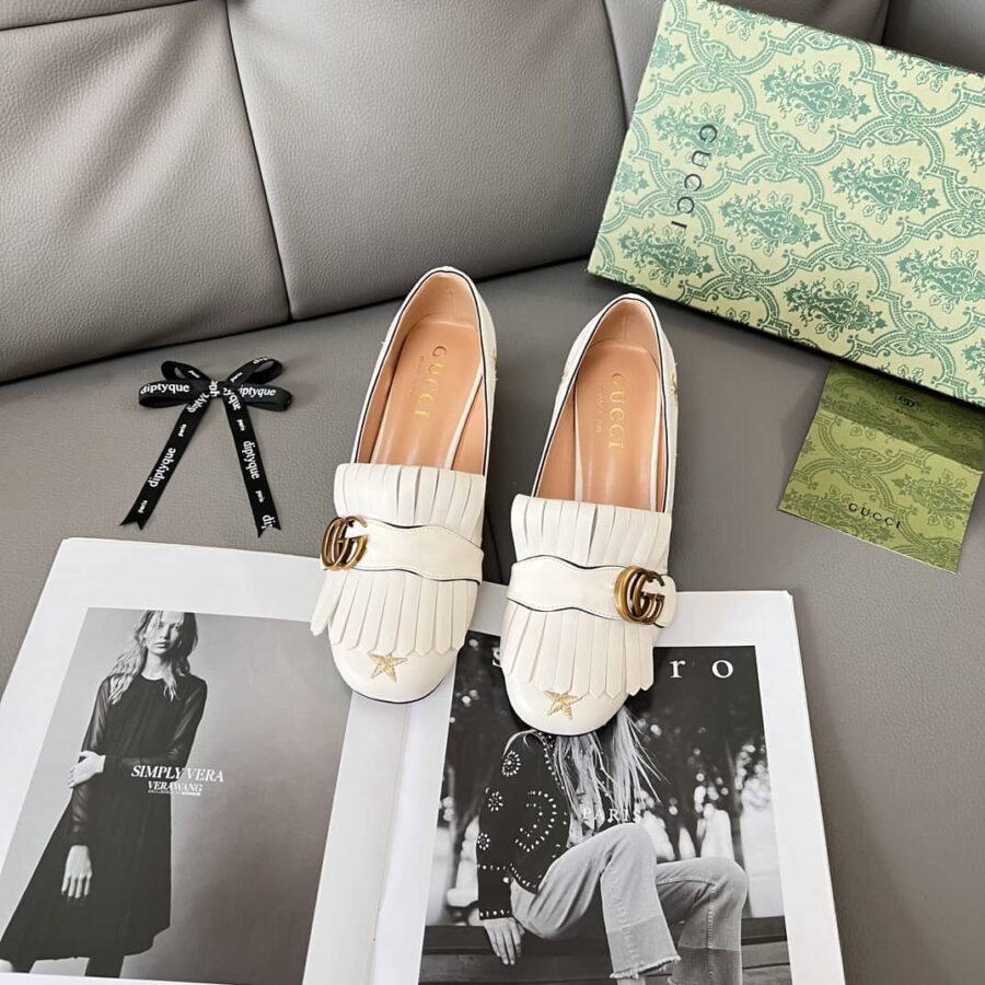 Alternative view of Gucci Marmont Embroidered Leather Mid Heel Pump Bee Star White 551548 D3v00 9022
