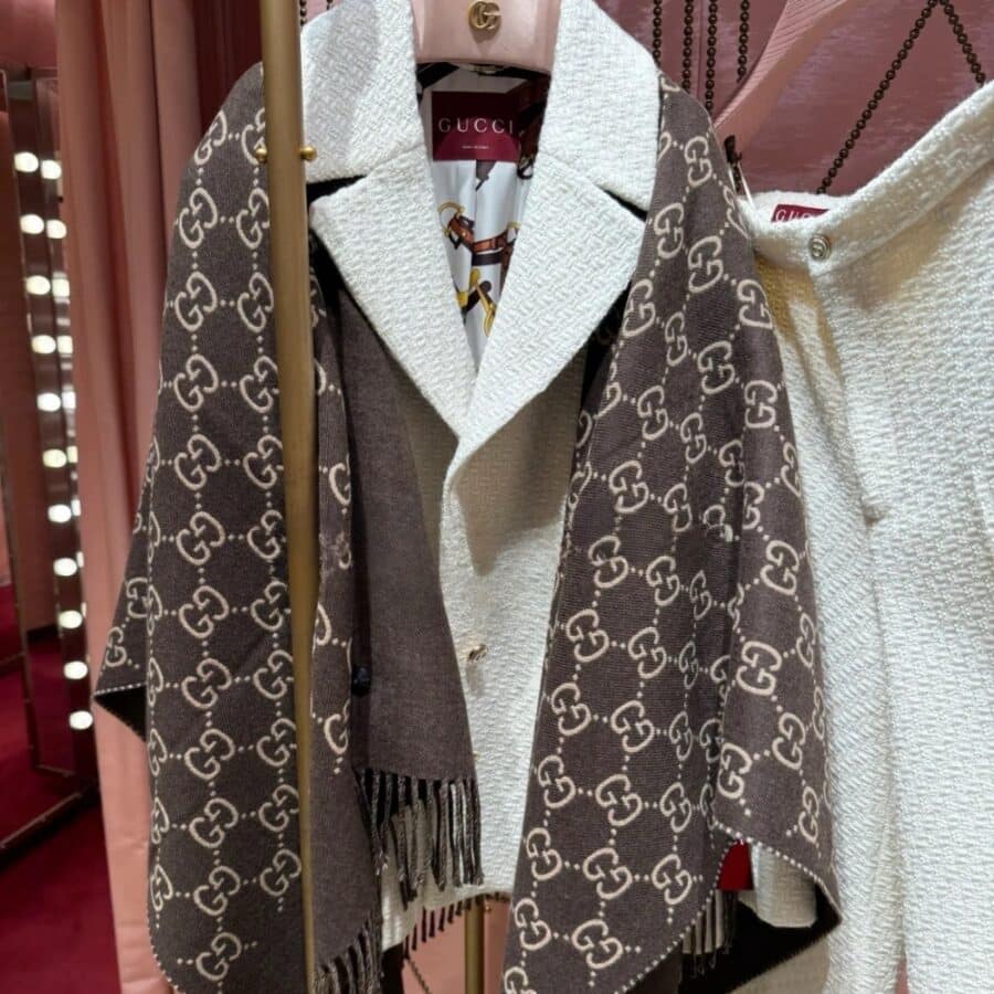 Alternative view of Gucci GG Wool Jacquard Cape Brown And Beige 140Cm 817831 3G200 2579