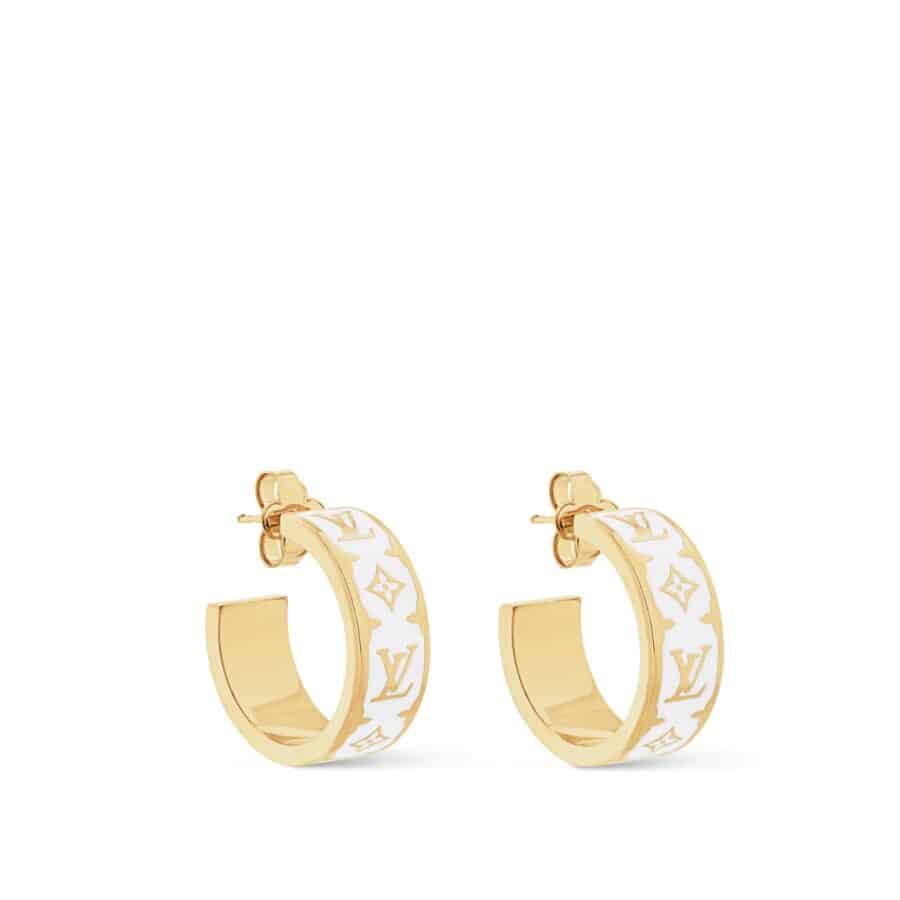 Louis Vuitton Nanogram Enamel Earrings White M01830