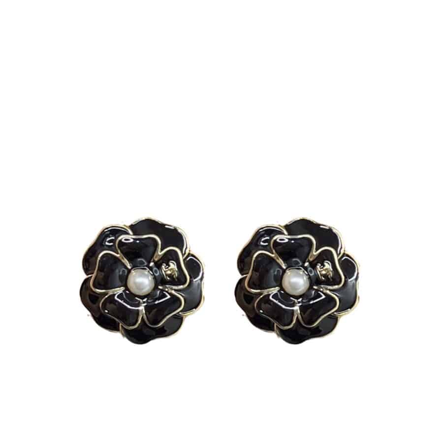 Chanel Camellia Earrings Black