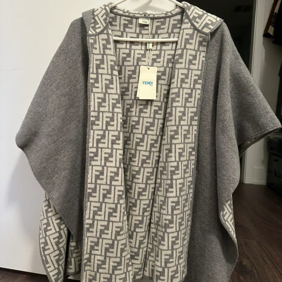 Alternative view of Fendi Ff Poncho Gray And White Wool And Cashmere